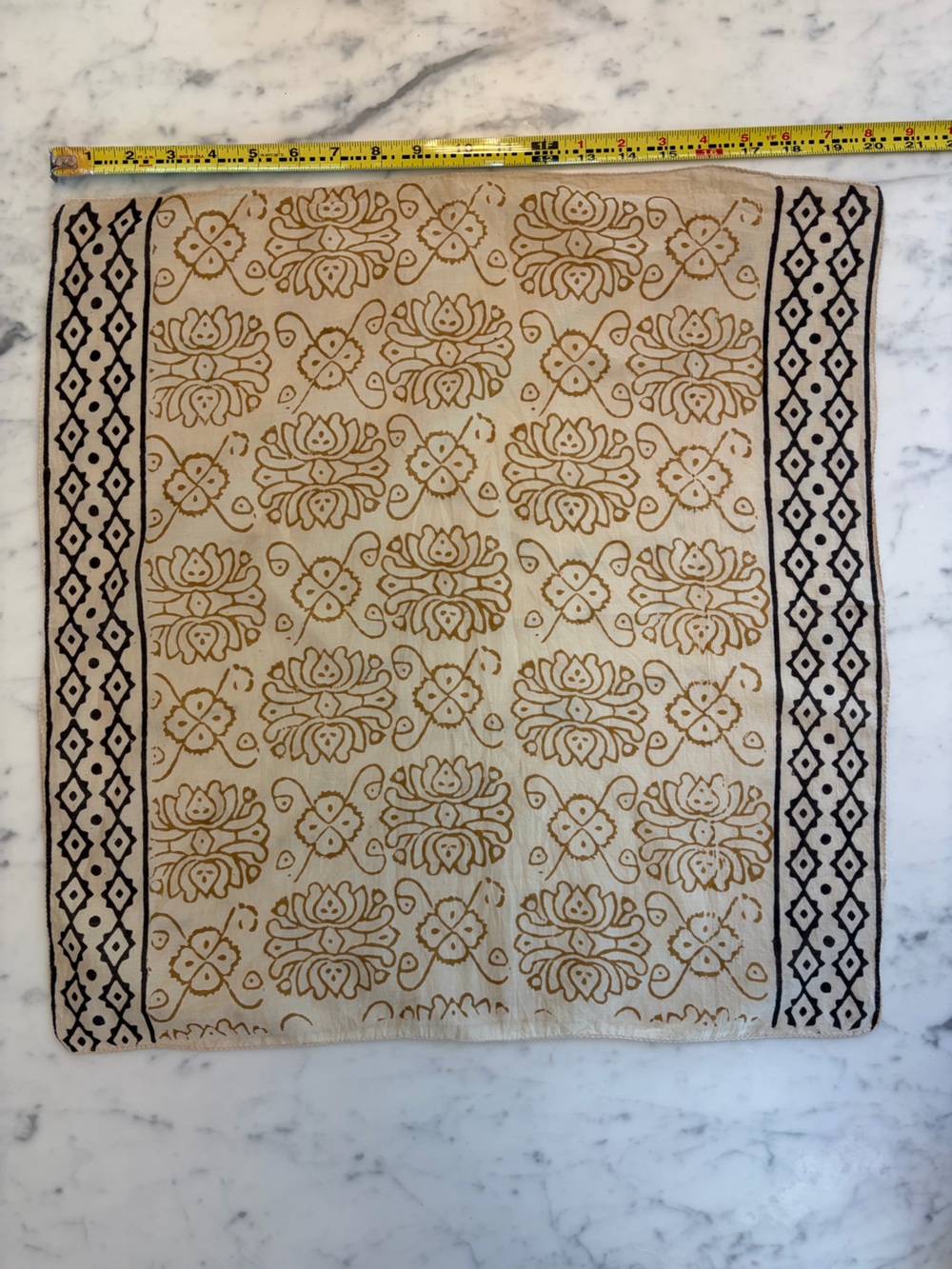 Handblocked Floral Print Cotton Fabric in Cream and Gold
